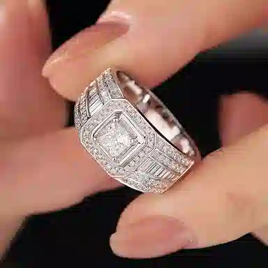 【爆闪1克拉】 尚仟伊 经典款闪耀满钻气质轻奢百搭 莫桑钻 戒指 男款