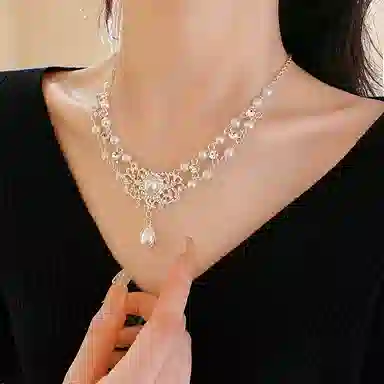 尚仟伊 复古法式宫廷风精致优雅小众设计高级感 气质轻奢闪耀水滴锁骨链 锆石 项链 女款