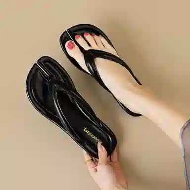 比比我 外穿小众夹脚分趾 橡胶底 防滑人字拖鞋 女