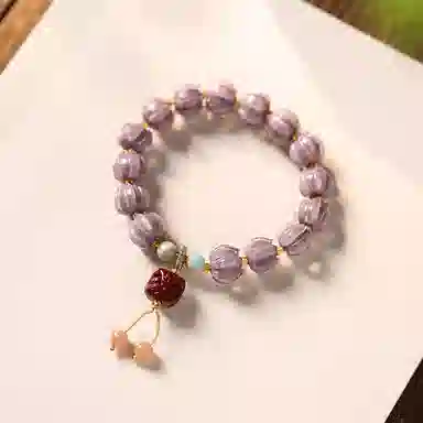 琉堇 国风创意半糖暮山莲花手饰 本命年招桃花串珠 瑞兽醒狮招采念珠 琉璃 玉石手串 女款