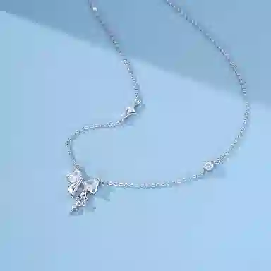 【纯银999 | 蝴蝶结造型】 琉堇 甜美温柔蝴蝶结吊坠 少女心森系小清新纯银颈链 梦幻灵动闪闪甜妹星星锁骨链 足银 项链 女款 告白礼盒