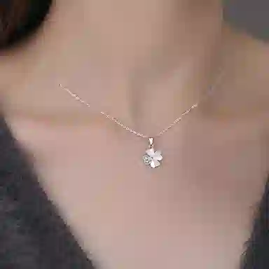 【足银999】 琉堇 浪漫四叶草 幸运爱心森系设计锁骨链闺蜜款小众轻奢简约大牌高级感吊坠女生告白精美礼盒 锆石 纯银项链 女款