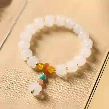 琉堇 国风创意半糖暮山莲花手饰 本命年招桃花串珠 瑞兽醒狮招采念珠 琉璃 玉石手串 女款