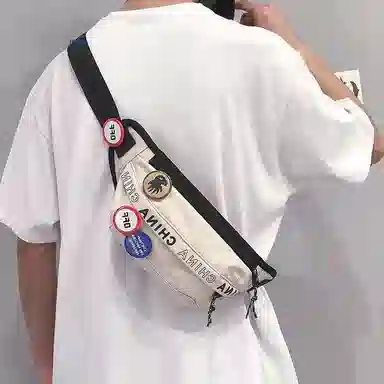 回力 国潮胸包男休闲百搭运动单肩包背包学生潮流斜挎包 尼龙 男女通用 黑白色