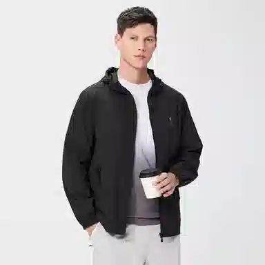 与狼共舞 透气简约宽松百搭舒适连帽纯色夹克外套 男款 黑色