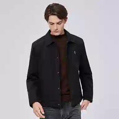 与狼共舞 时尚百搭保暖加绒轻商务日常通勤舒适夹克外套 男款 黑色