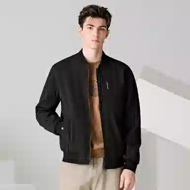 与狼共舞 运动百搭商务日常棒球领轻便舒适长袖夹克外套 男款 黑色