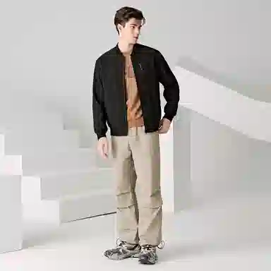 与狼共舞 运动百搭商务日常棒球领轻便舒适长袖夹克外套 男款 黑色