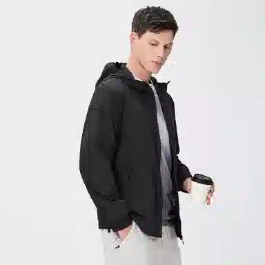 与狼共舞 透气简约宽松百搭舒适连帽纯色夹克外套 男款 黑色