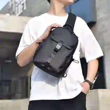 百搭休闲纯色机能风单肩包斜挎包 尼龙 胸包 常规 男女同款情侣款 黑色/灰色/蓝色