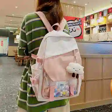 尊梵 日系休闲简约日常上课通勤时尚百搭 尼龙 双肩包 女款 黑色/粉色/紫色/绿色/蓝色