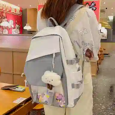 尊梵 日系休闲简约日常上课通勤时尚百搭 尼龙 双肩包 女款 黑色/粉色/紫色/绿色/蓝色