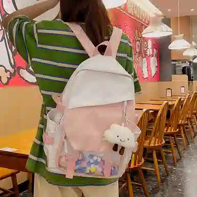 尊梵 日系休闲简约日常上课通勤时尚百搭 尼龙 双肩包 女款 黑色/粉色/紫色/绿色/蓝色