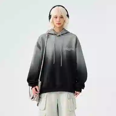 棉致 美式高街渐变色手绘花体签名字母涂鸦星星印花宽松休闲通勤百搭落肩套头长袖连帽卫衣 男女同款