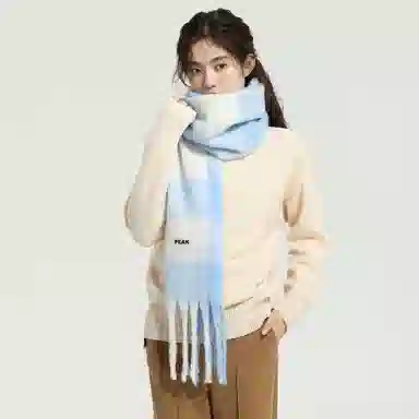 匹克 流苏千鸟格 加绒加厚运动骑行户外御寒防风 防寒保暖英伦风渐变 聚酯纤维 绒线围巾 男女同款情侣款 蓝色