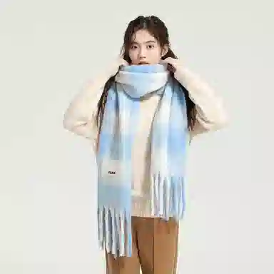 匹克 流苏千鸟格 加绒加厚运动骑行户外御寒防风 防寒保暖英伦风渐变 聚酯纤维 绒线围巾 男女同款情侣款 蓝色