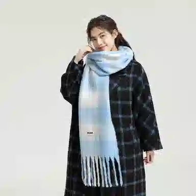 匹克 流苏千鸟格 加绒加厚运动骑行户外御寒防风 防寒保暖英伦风渐变 聚酯纤维 绒线围巾 男女同款情侣款 蓝色