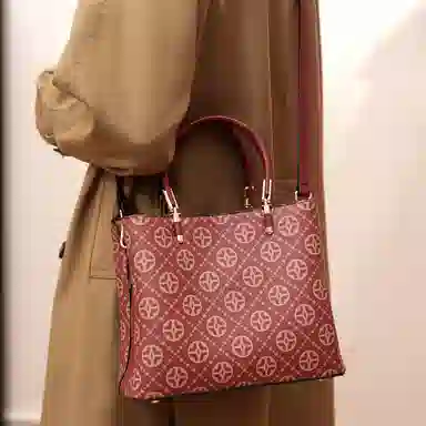 维尼奥 复古时尚印花高级感百搭气质休闲 合成革 手提包 女款 红色