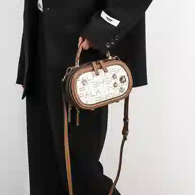 维尼奥 高级感复古洋气简约百搭时尚大气印花通勤 合成革 单肩斜挎手提包 常规 女款 棕色/米白色/咖啡色