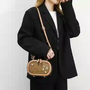 维尼奥 高级感复古洋气简约百搭时尚大气印花通勤 合成革 单肩斜挎手提包 常规 女款 棕色/米白色/咖啡色