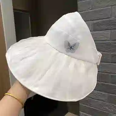 木林森 夏季遮阳超仙蝴蝶大帽檐遮脸渔夫帽优雅气质海边度假扎马尾空顶 棉 防晒帽 女款