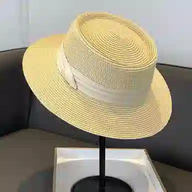 木林森 蝴蝶结丝带防晒 遮阳平顶太阳帽 草编 渔夫帽 女款