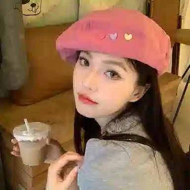 木林森 日系甜妹爱心百搭大头围显脸小薄款透气画家 棉 贝雷帽 女款