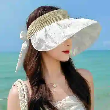 木林森 韩版小花朵提花黑胶大檐遮阳遮脸空顶出游防紫外线太阳潮 涤纶 防晒帽 女款