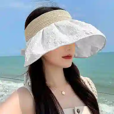 木林森 韩版小花朵提花黑胶大檐遮阳遮脸空顶出游防紫外线太阳潮 涤纶 防晒帽 女款