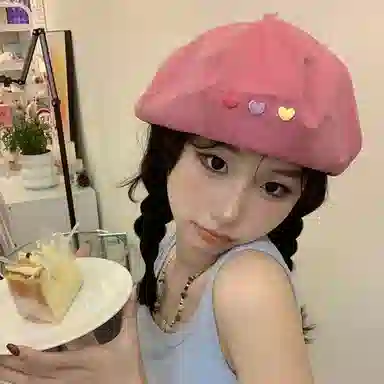 木林森 日系甜妹爱心百搭大头围显脸小薄款透气画家 棉 贝雷帽 女款