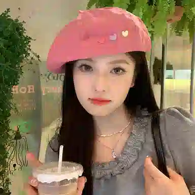 木林森 日系甜妹爱心百搭大头围显脸小薄款透气画家 棉 贝雷帽 女款