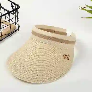 木林森 空顶沙滩草帽出游户外休闲蝴蝶结遮阳帽子 涤纶 防晒帽 女款