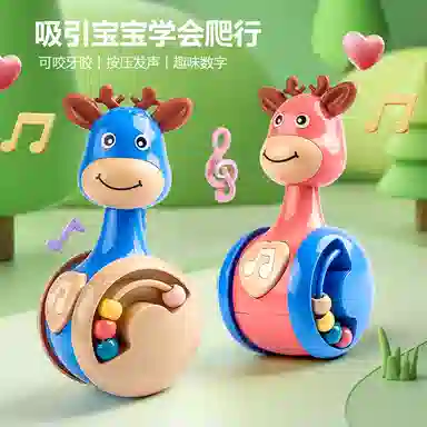 图米鱼 小鹿不倒翁 安抚卡通吱吱叫 早教益智玩具