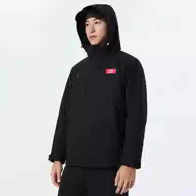 匹克 加绒梭织外套三防面料防水防油防污风衣休闲运动户外夹克 男款 黑色