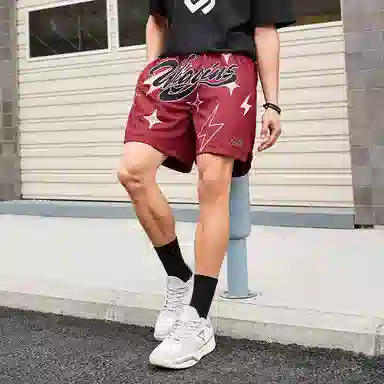 匹克 星星裤潮流复古印花运动跑步健身宽松休闲透气吸汗耐磨百搭篮球裤 男款 酒红