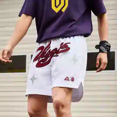 匹克 维金斯 球星系列潮流复古宽松休闲透气百搭吸汗耐磨训练星星裤篮球裤 男款 大白