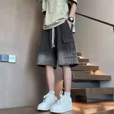 宜而爽 美式复古潮流宽松牛仔短裤 男女同款