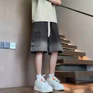 宜而爽 美式复古潮流宽松牛仔短裤 男女同款