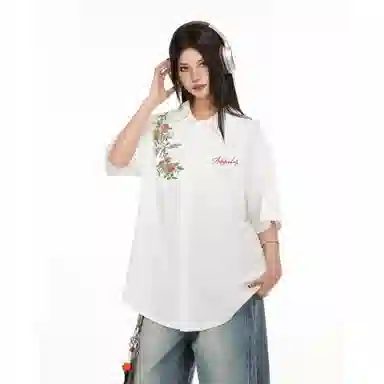 宜而爽 植物花卉纽扣百搭休闲短袖衬衫 男女同款