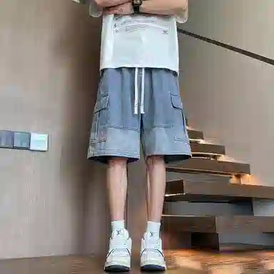 宜而爽 美式复古潮流宽松牛仔短裤 男女同款