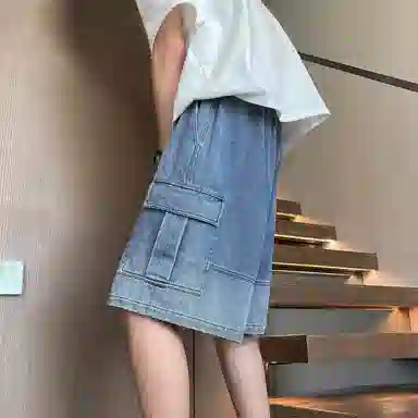 宜而爽 美式复古潮流宽松牛仔短裤 男女同款