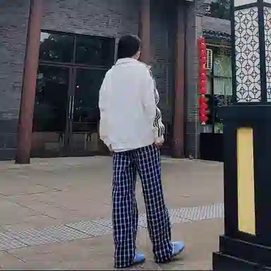 虫小绿 学院风高腰慵懒垂感百搭格子通勤长裤休闲裤 男女同款