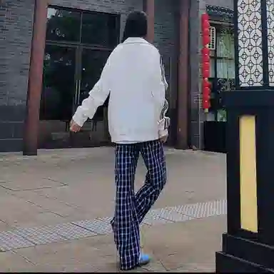 虫小绿 学院风高腰慵懒垂感百搭格子通勤长裤休闲裤 男女同款