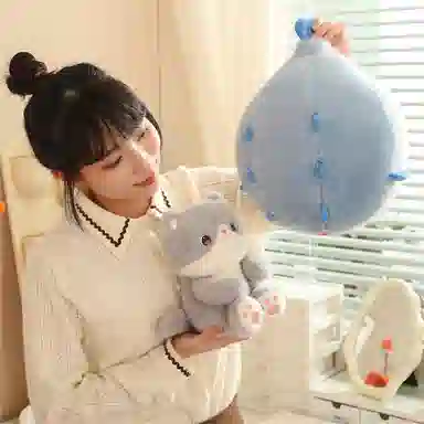 安之静雅 可爱猫咪吃鱼 玩偶 毛绒公仔