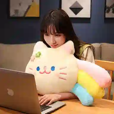 安之静雅 彩虹小花猫小兔抱枕 布娃娃 玩偶 毛绒公仔