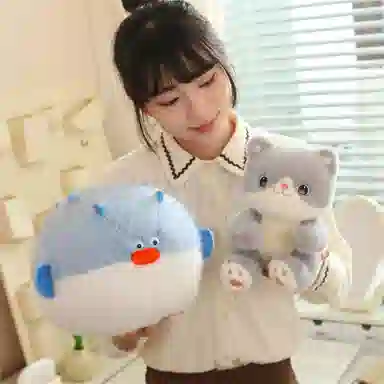 安之静雅 可爱猫咪吃鱼 玩偶 毛绒公仔