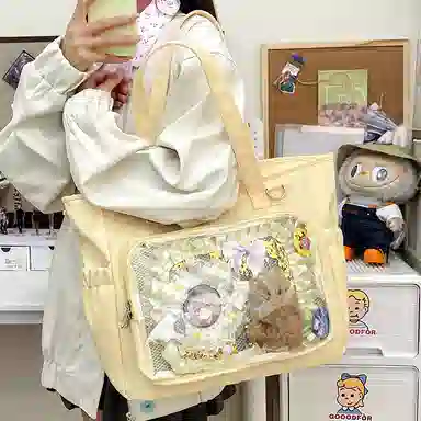 單倉 大食量痛包手提简约通勤二次元透明娃包大容量学生电脑包 尼龙 单肩包 大号 女款 白色/黑色/黄色/蓝色