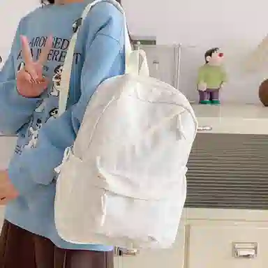 單倉 韩版纯色时尚百搭轻便背包学生小众简约大容量上课实用轻量旅行 尼龙布 书包双肩包 常规 男女同款情侣款 多色