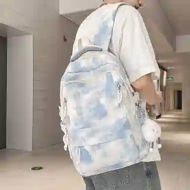 單倉 时尚小众扎染高颜值书包背包初高中学生大容量轻便潮流旅行耐磨 尼龙 双肩包 常规 男女同款情侣款 黑色/绿色/蓝色/粉色