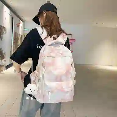 單倉 时尚小众扎染高颜值书包背包初高中学生大容量轻便潮流旅行耐磨 尼龙 双肩包 常规 男女同款情侣款 黑色/绿色/蓝色/粉色